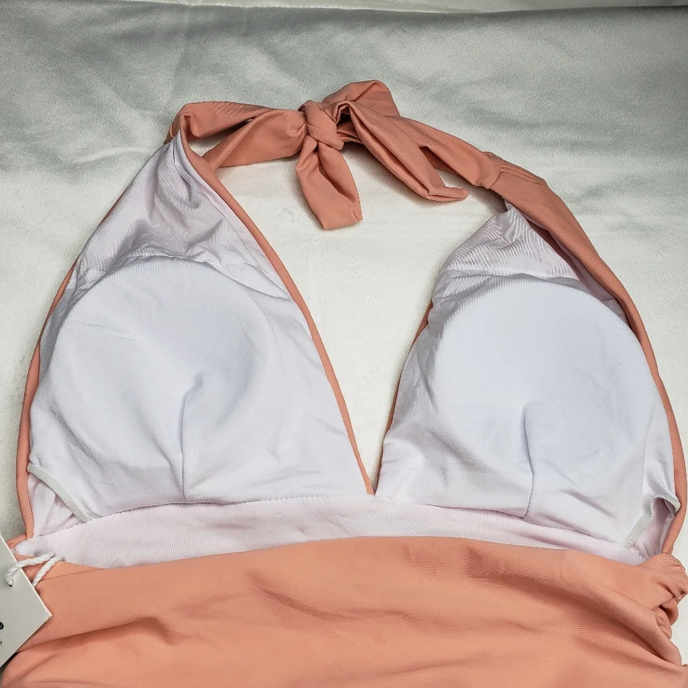Cupshe Swimsuit One Piece Peach Black White Pinstripe Women's Medium 6/8 NWT